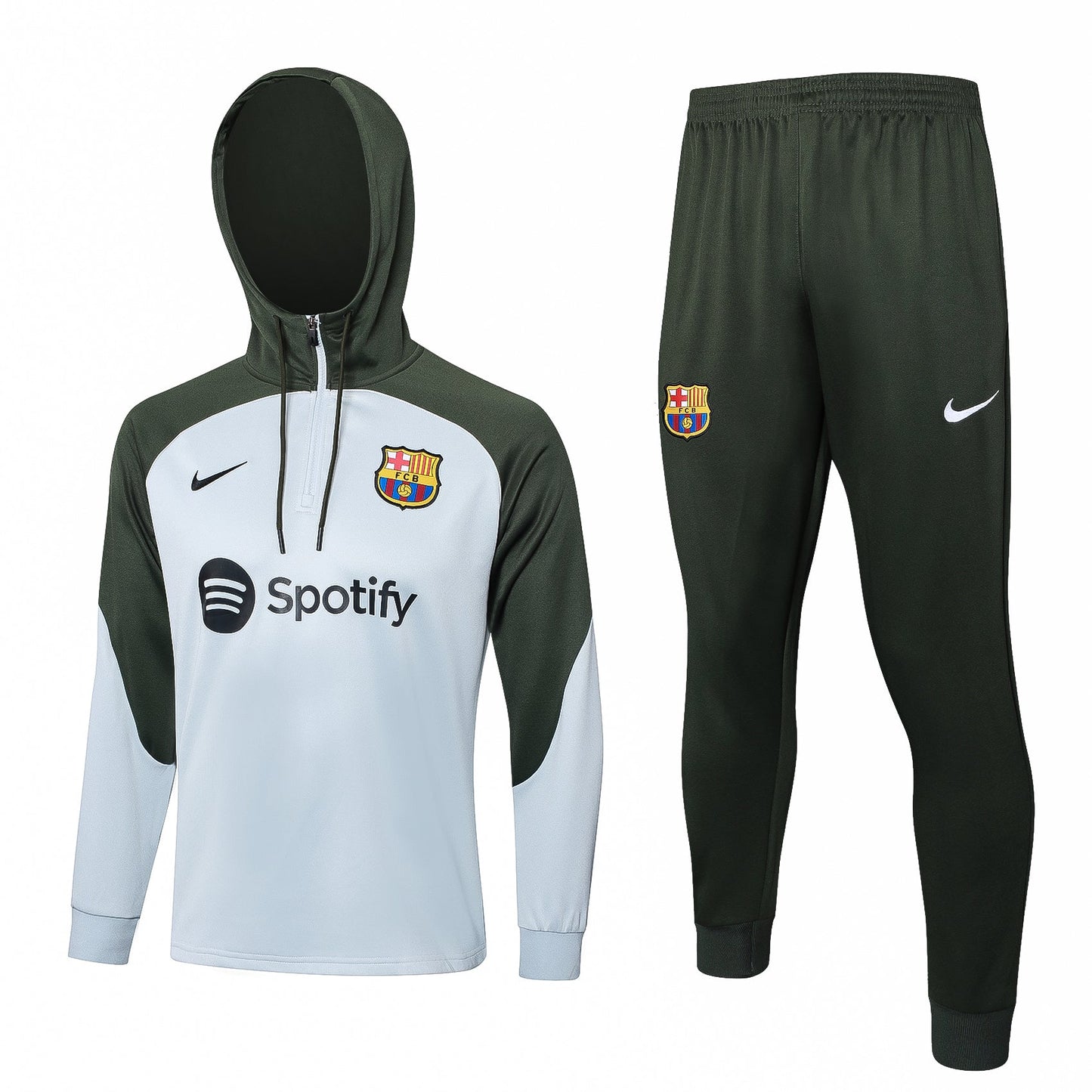 FC Barcelona White and Olive Green Tracksuit